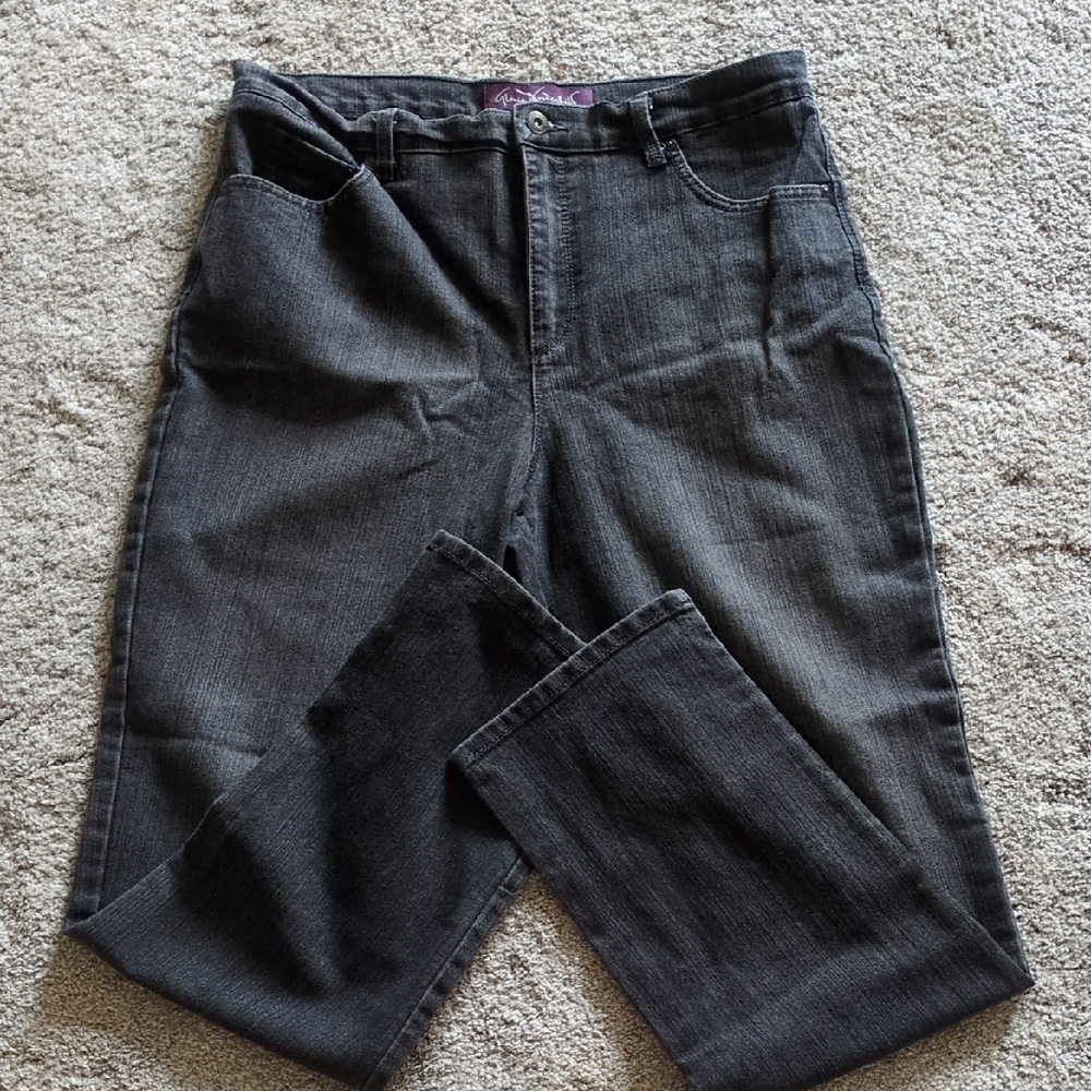 Gloria Vanderbilt Amanda Black Denim Embellished Straight Leg Jeans Size 12